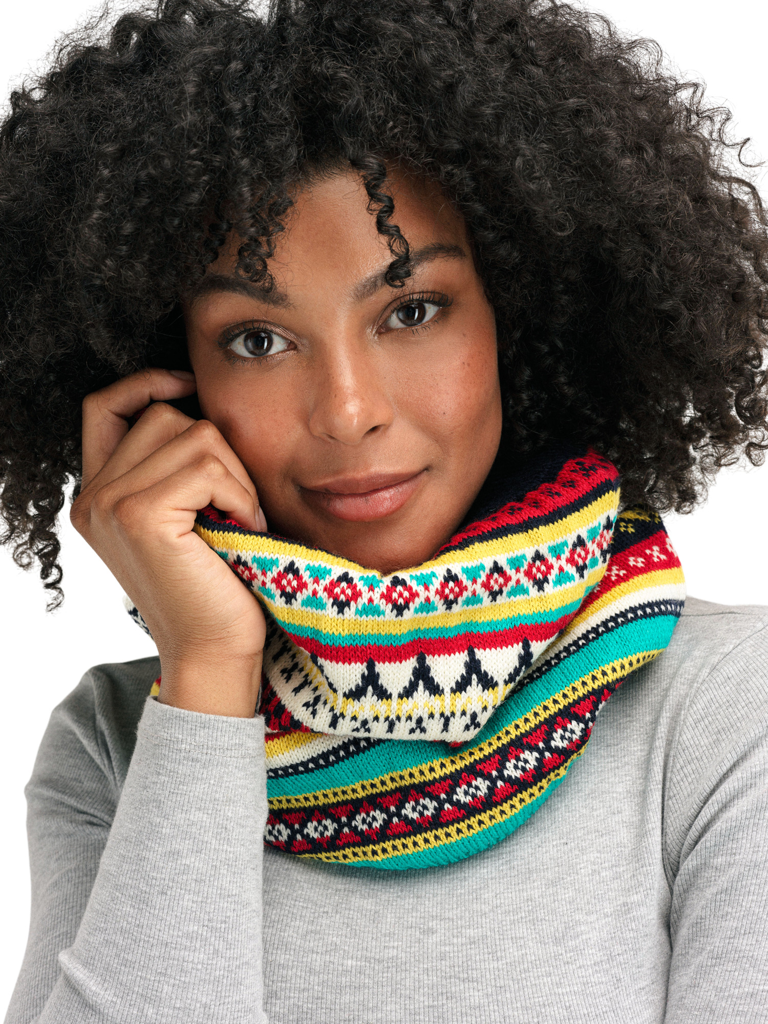 Utsira tubular scarf Marine Redrose Offwhite