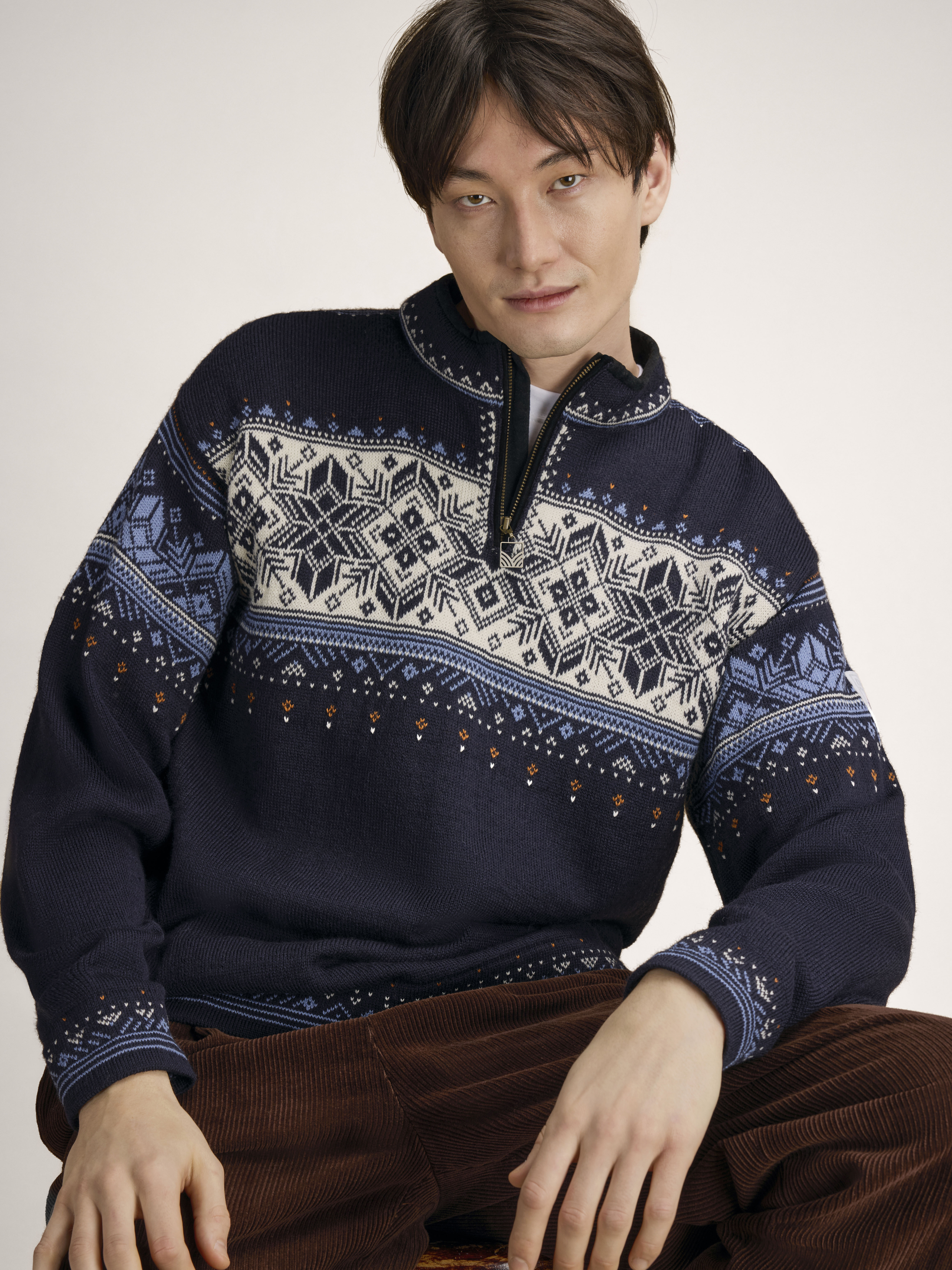 Blyfjell Men's Knit Sweater Midnavy Blushad Offwhite Coppe