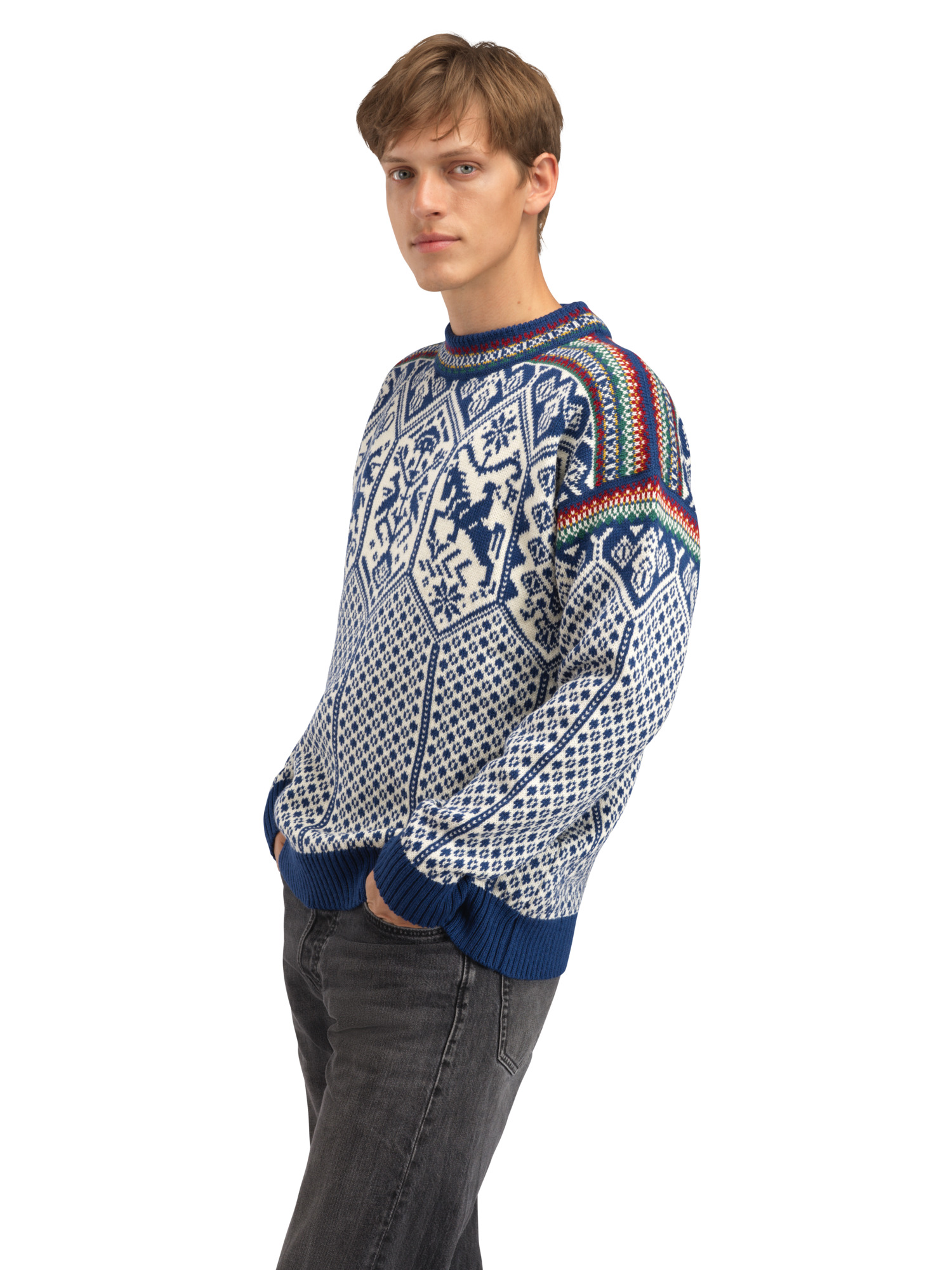 1994 Lillehammer wool sweater unisex Indigo Mustard Botttlegreen