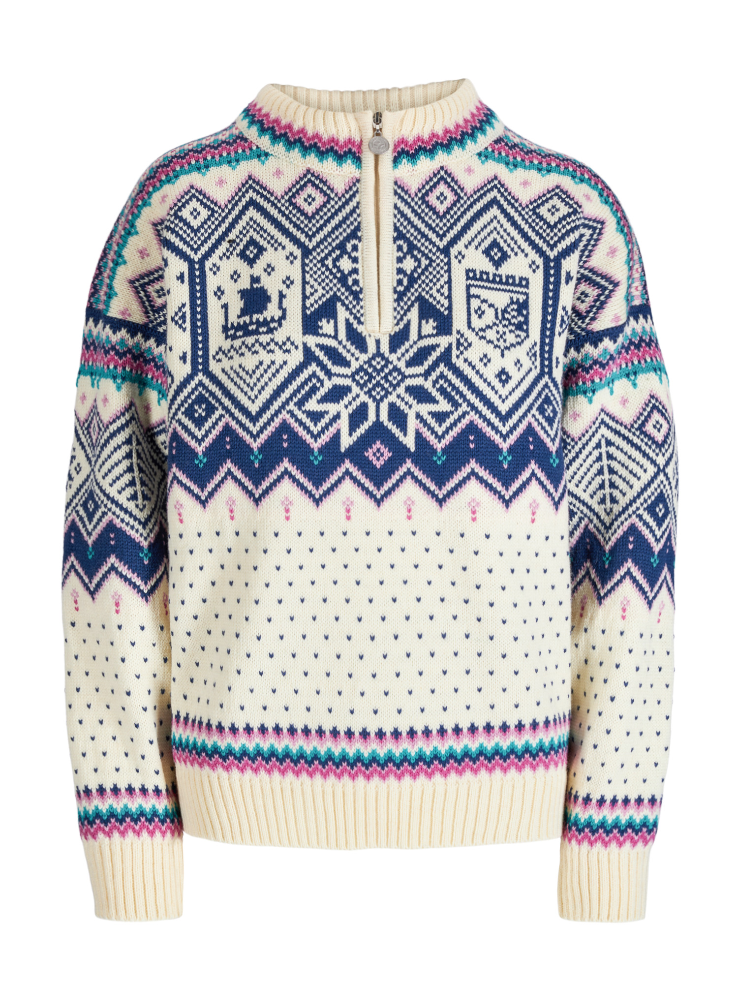 2025 Trondheim Women's Wool Sweater Offwhite  Indigo  Orchid